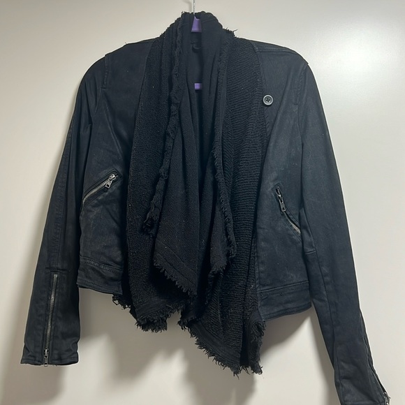 Free People Black Denim Jacket with Built in Scarf Size 4 - Picture 4 of 8